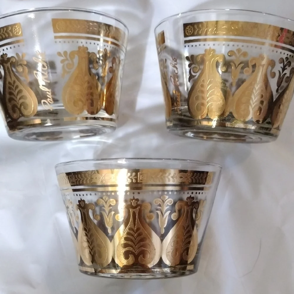 Set Of 3 MCM Fire King Gold Flecked and Clear Bar Glasses/Dessert Cups - Picture 1 of 6